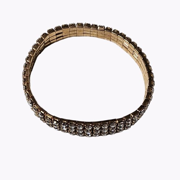 Elegant Gold Tone Rhinestone Three Strand Bracelet Stretch Fashion Jewelry Women - Picture 3 of 4